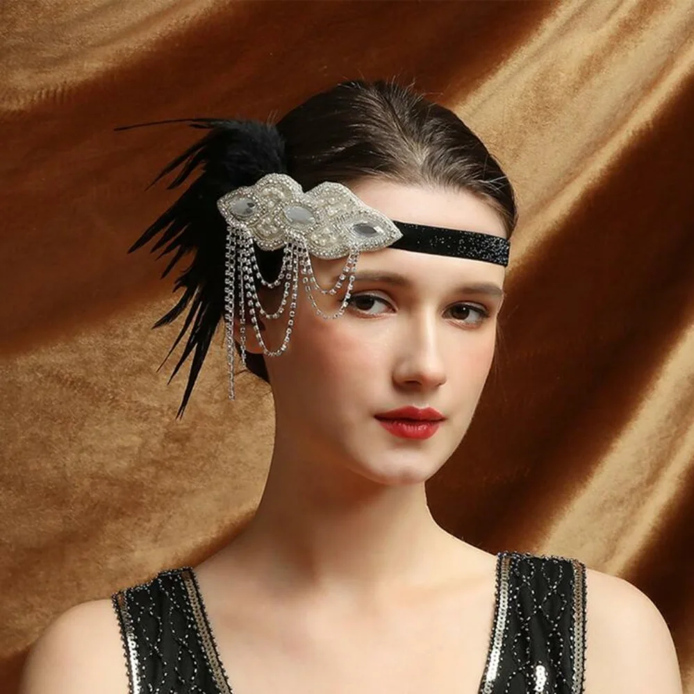Elegant Feather & Crystal Head Piece (Flapper, Be Unique)
